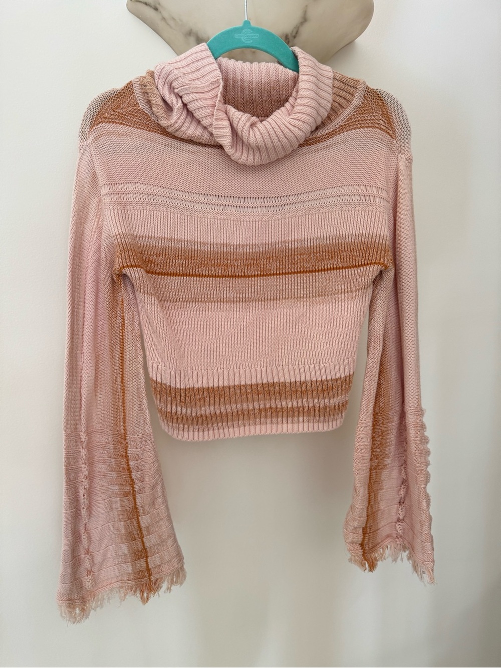 Free People Soft Pink & Tan Stripe Cowl Neck Women's Sweater